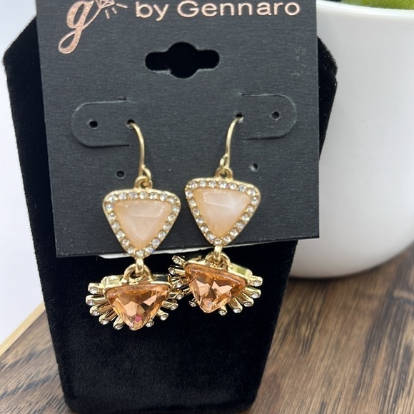 G By Gennaro Gold Tone Peach Triangle Dangle Drop Earrings Sparkling Rhinestones - Picture 6 of 8